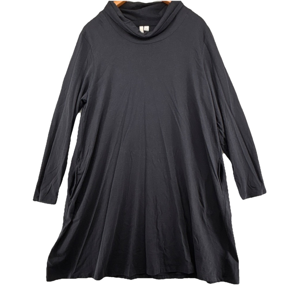 Pure Jill Cowl Neck Tunic Dress L Lagenlook Swing Pima Cotton Tencel Pockets